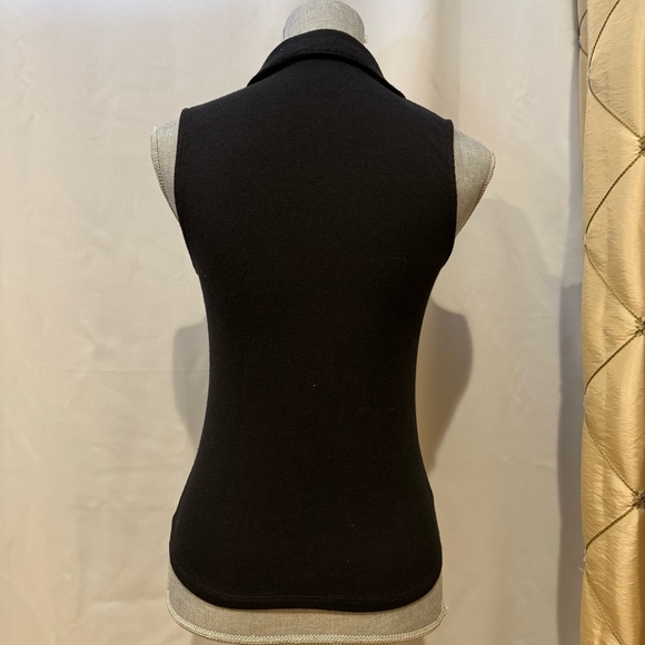 Vintage “Liquid” Black sleeveless collared top with ruched detail, Sz S - Picture 3 of 8